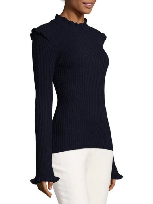 Derek Lam 10 Crosby - Ribbed Ruffle Trim Wool Blend Sweater