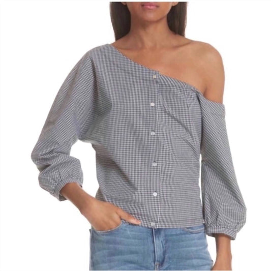 Frame - Gingham Print Top Tie Back Off the Shoulder - black - clothing - cotton