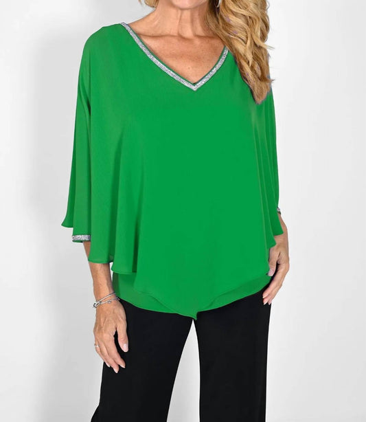 Frank Lyman - V Neck Overlay Top - blouses - clothing - green