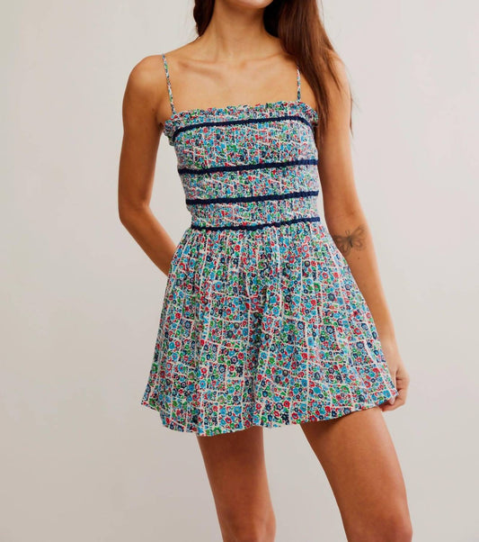 Free People - Bali Checked Out Printed Romper - blue - clothing - cotton