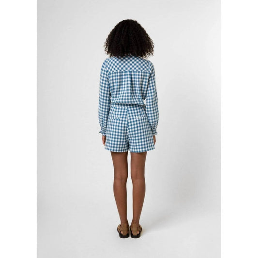 Frnch - Bleu Checkered Shorts - blue - clothing - high - waist