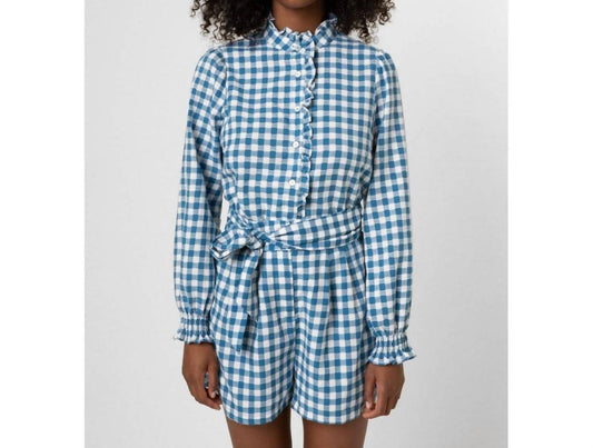 Frnch - Bleu Checkered Shorts - blue - clothing - high - waist