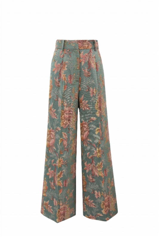 Frnch - Green Brocade Wide Leg Pant - clothing - green - pants
