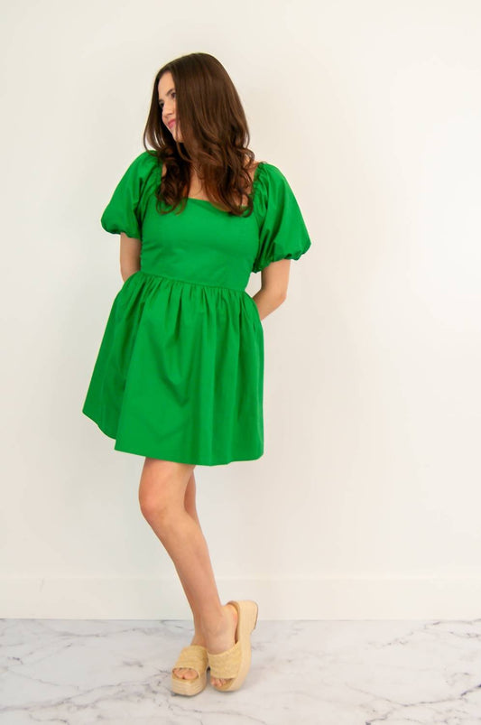 Glam - Kaylee Square Neck Puff Sleeve Dress - clothing - dresses - green