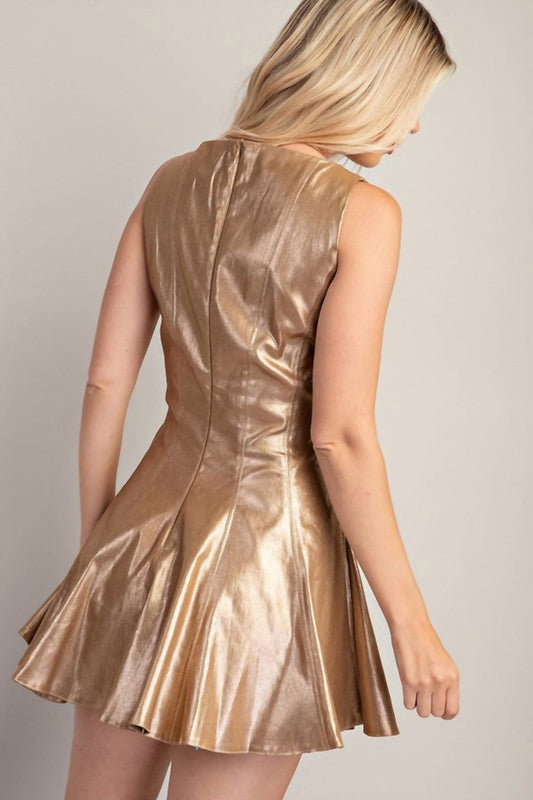 Glam - The Pleated Affair Mini Dress - clothing - dresses - gold