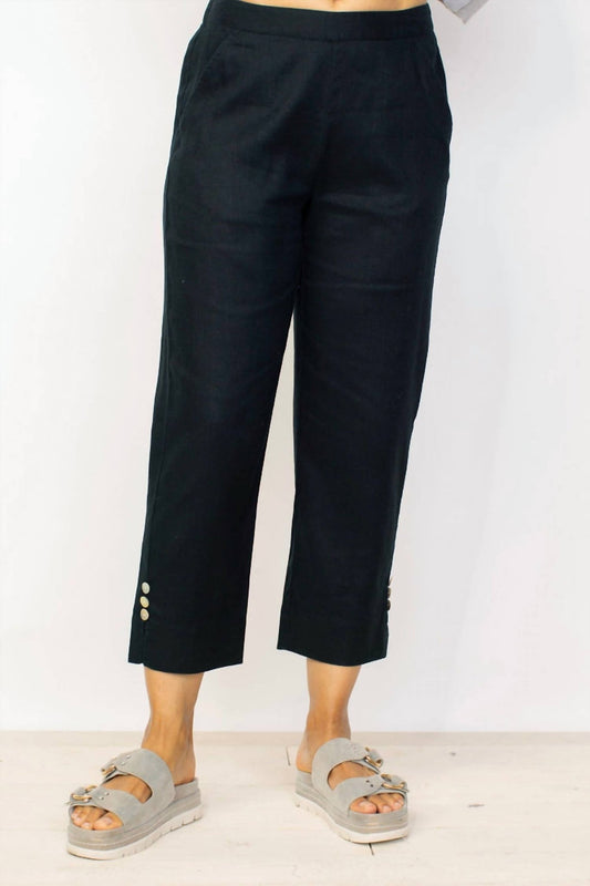 Habitat - Linen Button Crop Pant - ankle - black - clothing