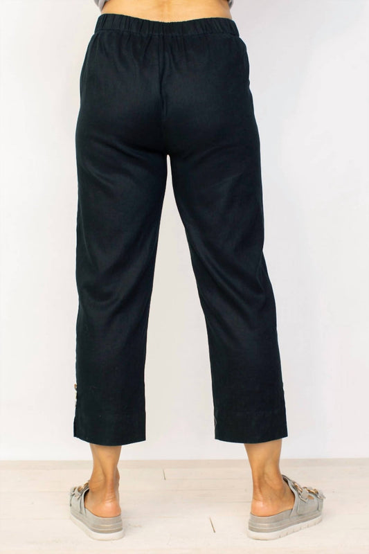 Habitat - Linen Button Crop Pant - ankle - black - clothing