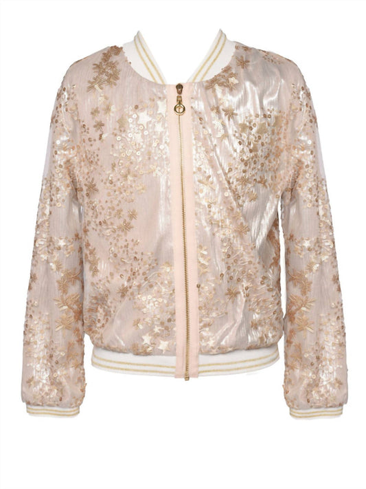 Hannah Banana - Girl's Sequin Embroidered Bomber Jacket - gold -