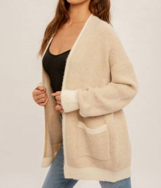 Hem & Thread - Two Tone Stripe Open Midi Cardigan - brown - cardigans - clothing