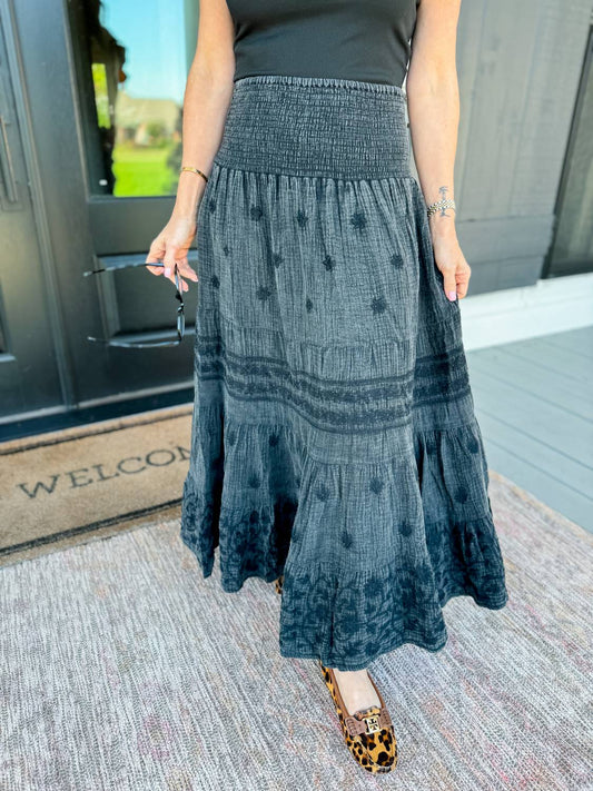 Ivy Jane - Gauzee Embroidered Skirt - clothing - green - long - skirts