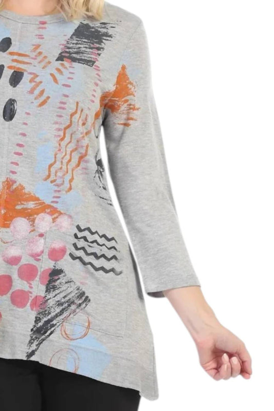 Jess & Jane - Dottie Light Terry Pocket Top - blouses - clothing - grey