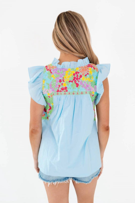J.Marie - Posie Ruffle Neck Top - blouses - blue - clothing