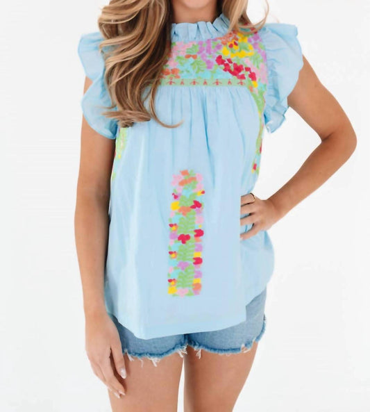 J.Marie - Posie Ruffle Neck Top - blouses - blue - clothing