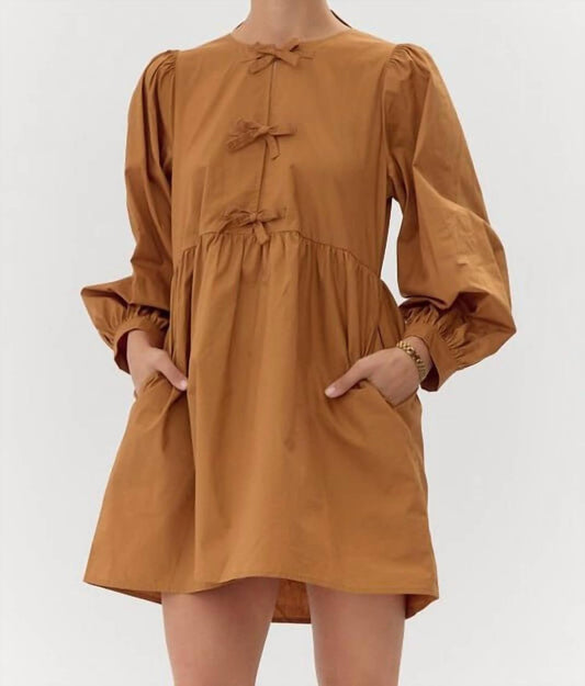 Jodifl - Felicity Long Sleeve Dress - brown - clothing - cotton