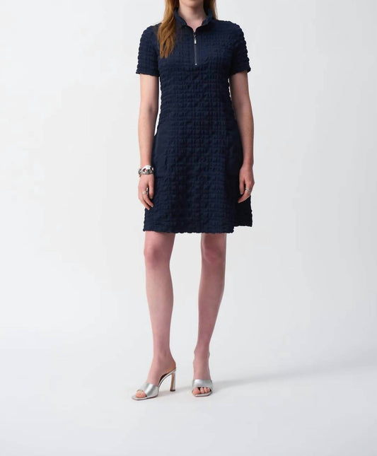 Joseph Ribkoff - Bubble Jacquard A - line Textured Dress - blue - clothing - dresses