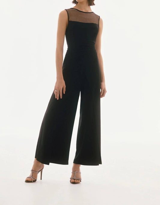 Joseph Ribkoff - Embellished Mesh Yoke Jumpsuit - black - clothing - jumpsuits