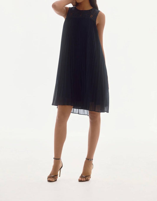 Joseph Ribkoff - Lace Chiffon Pleated Trapeze Midi Dress - blue - clothing - dresses