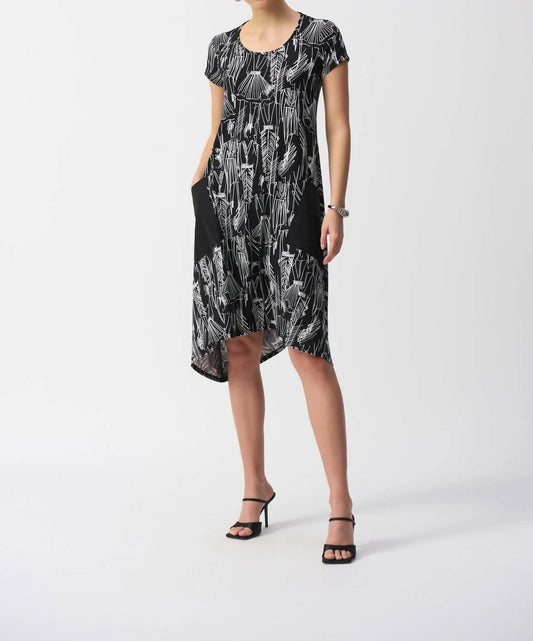 Joseph Ribkoff - Sketch Print Short Sleeve Dress - black - clothing - dresses