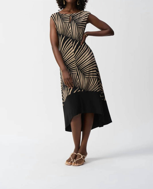 Joseph Ribkoff - Tropical Print High Low Sleeveless Dress - brown - clothing - dresses