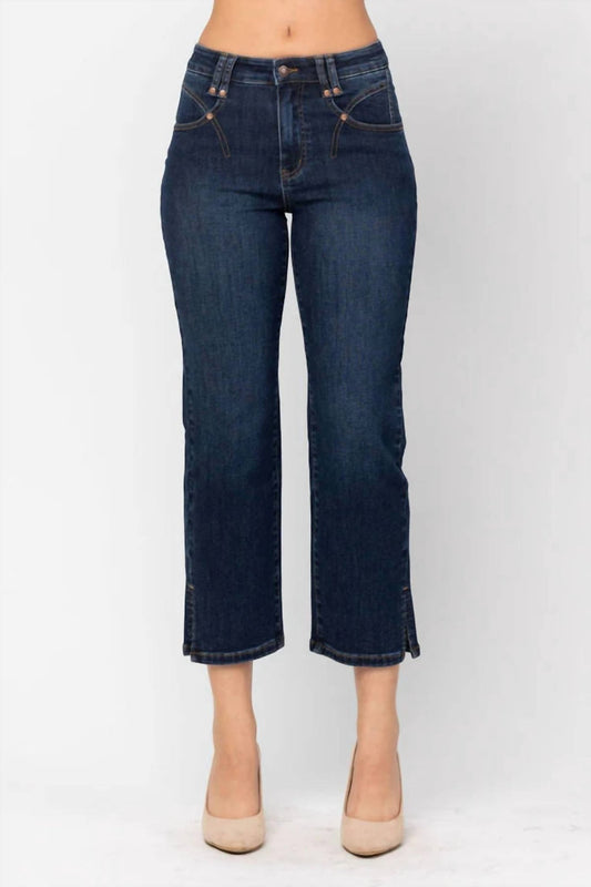 Judy Blue - Side Slits Cropped Jeans - blue - clothing - cotton - blend