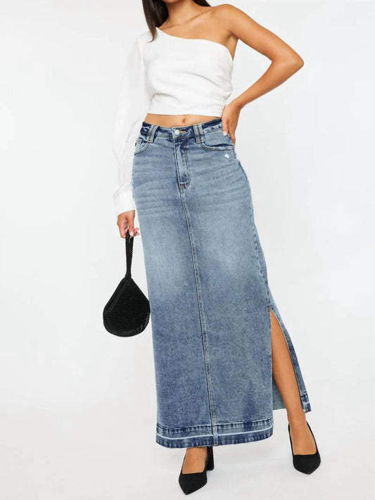 Kancan - Tracy Maxi Denim Skirt - blue - clothing - cotton