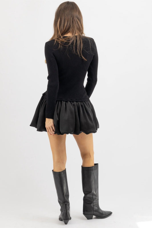 Karlie - Alexa Ribbed Long Sleeve Mini Dress - black - clothing - dresses