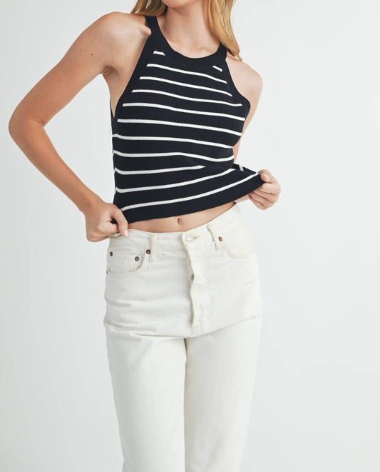 Karlie - Jennifer Striped Halter Tank Top - black - clothing - stripe