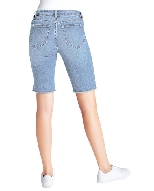 Kensie - Mid Rise Side Vents Frayed Hem Bermuda Short - bermudas - blue - clothing
