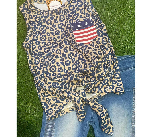 Kids Charm - Girls' Patriotic Pocket Tie - front Tank - animal - black - clothing