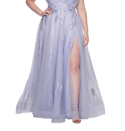 La Femme - Gorgeous A - line Prom Dress - Plus - blue - clothing - dresses