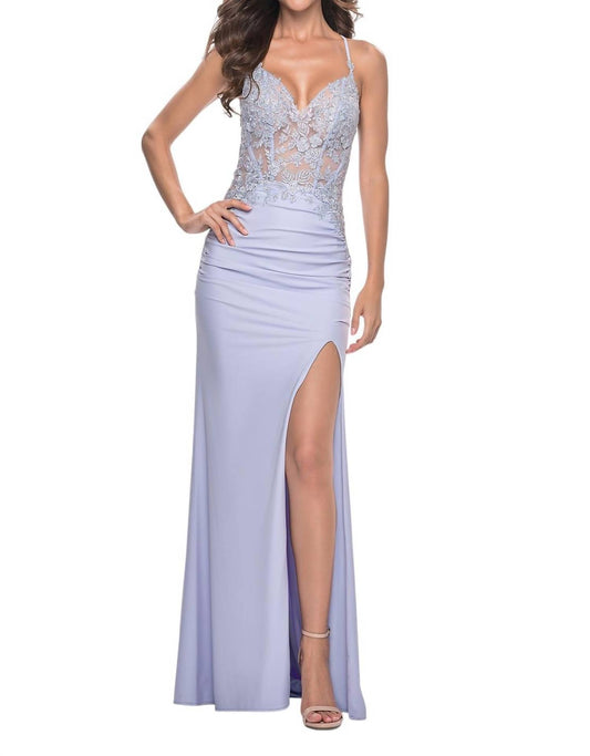 La Femme - Long Jersey Dress With Ruched Skirt Prom Dress - blue - clothing - dresses