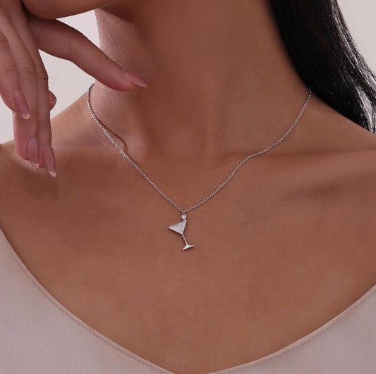 Lafonn - Women's Pave Martini Glass Necklace - jewelry - necklaces - silver