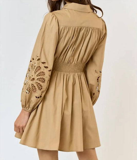 Lalavon - Floral Button Up Flared Mini Dress - beige - clothing - cotton