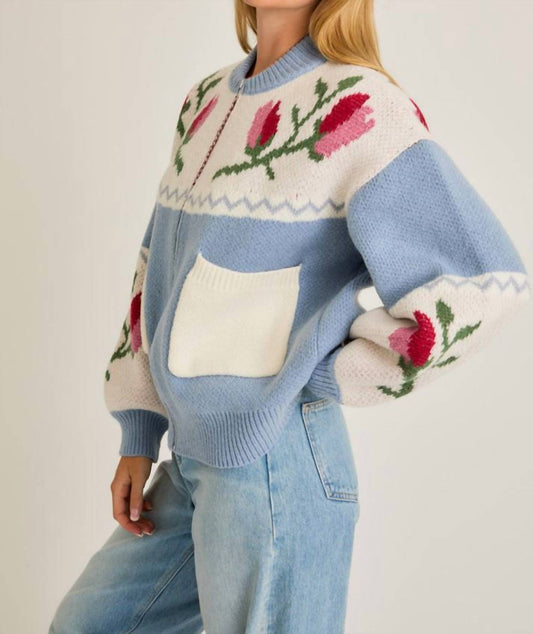 Le Lis - Flowers Forever Cardigan - blue - cardigans - clothing