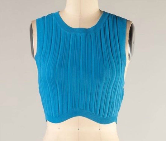 Lelis - Women's Abigail Cable Knit Cropped Tank Top - blue - clothing - rayon