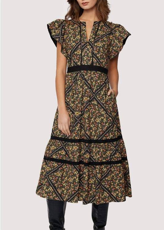 Lost + Wander - Floral Midi Dress - black - clothing - cotton