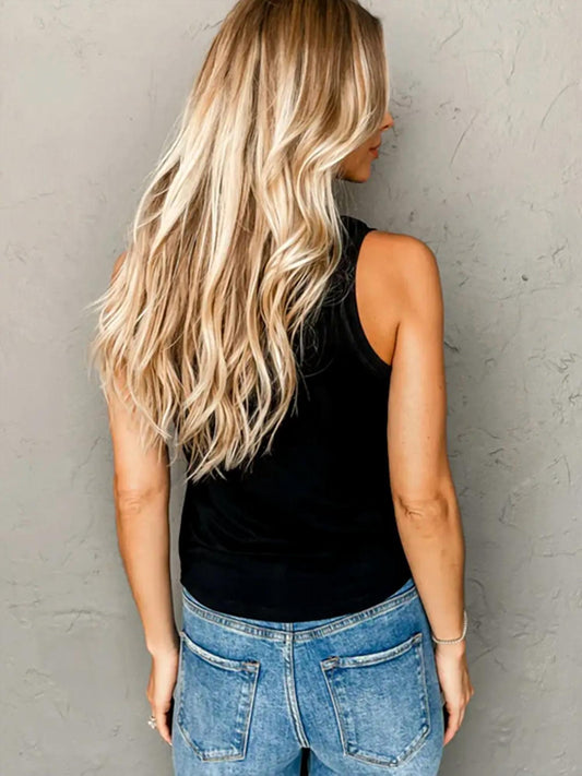 Lovesoft - Faux Leather Crew Neck Tank - black - clothing - solid