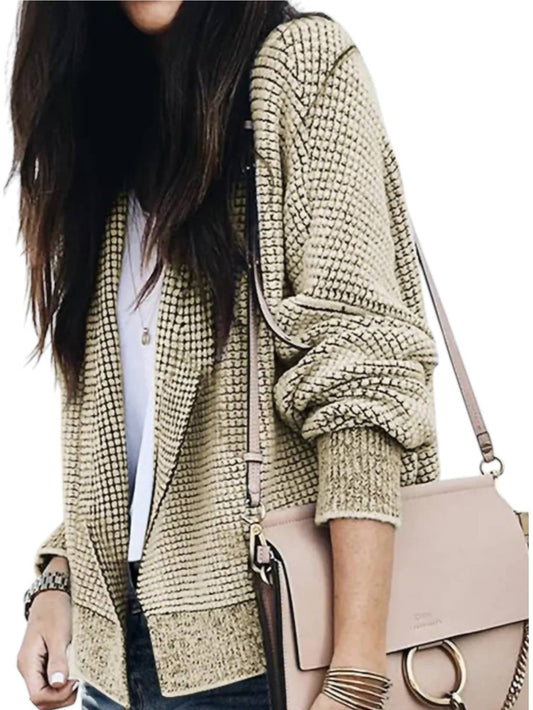 Lovesoft - Plaid Contrast Trim Cardigan - beige - cardigans - clothing