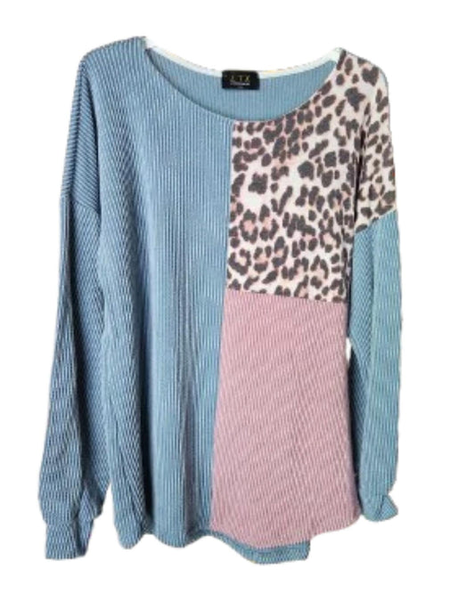 Ltx Sportswear - Women's Block Pullover Top - blue - clothing - patterned