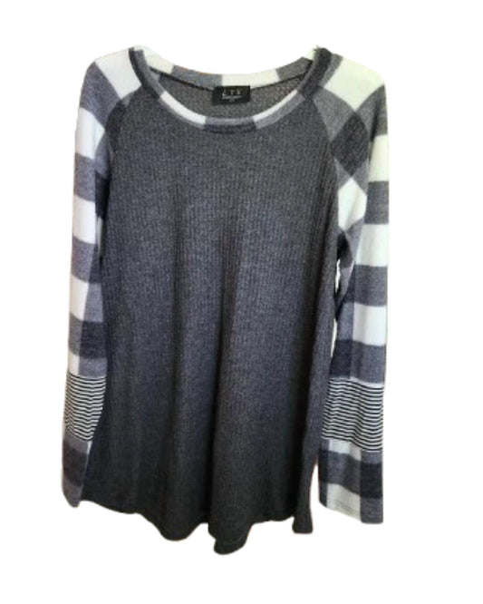 Ltx Sportswear - Women's Plaid Arm Sweater - clothing - crew - grey