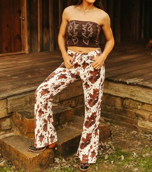 Lucky & Blessed - Cow Print Tummy Control Wide Leg Jeans - animal - clothing - denim