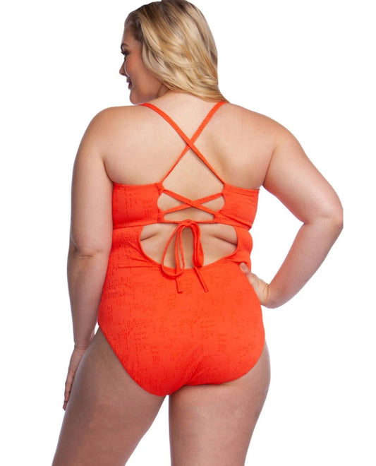 Lucky Brand - Sweetheart Neck Lace Up One Piece Swimsuit - Plus - clothing - nylon - blend - one - pieces