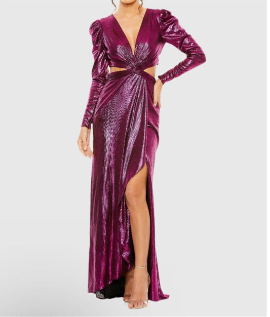 Mac Duggal - Princess Sleeve Cut Out Metallic Gown - clothing - dresses - maxi