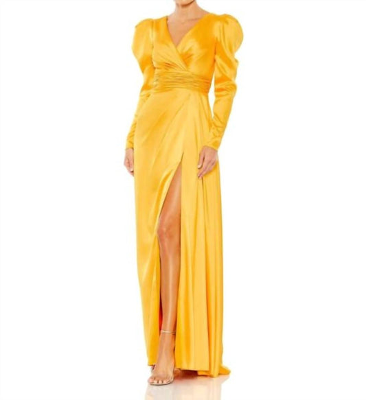 Mac Duggal - V Neckline Long Puff Sleeves Maxi Column Gown - clothing - dresses - maxi