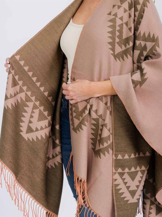 Mainstrip - Long Sleeve Reversible Poncho - acrylic - brown - clothing