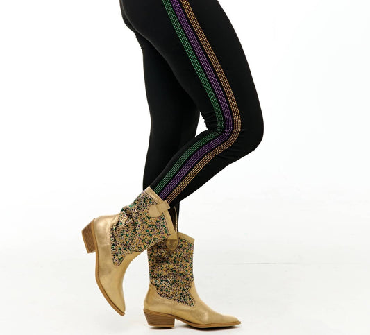 Mardi Gras Creations - Rhinestone Side Stripe Leggings - black - clothing - leggings