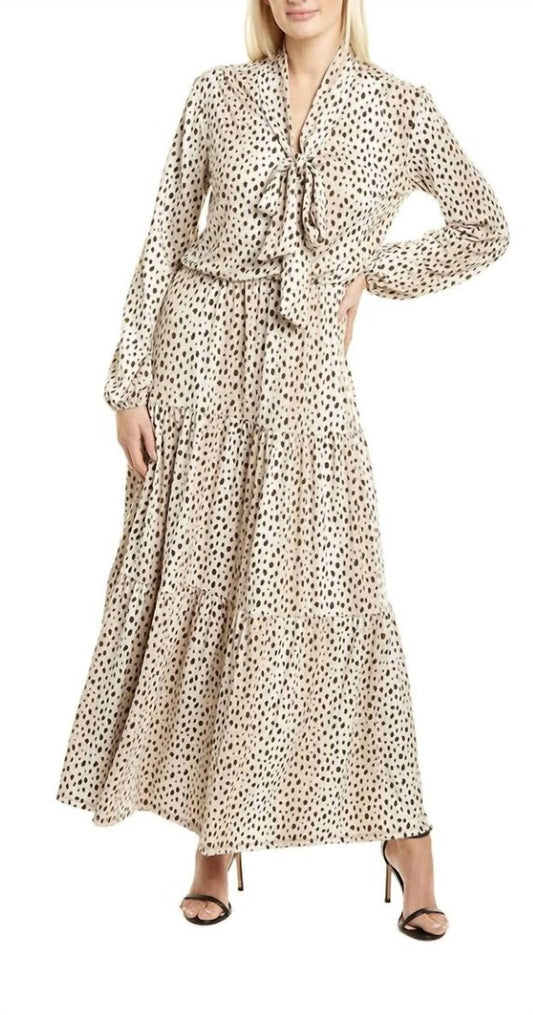 Melissa Masse - Bow Tie Neck Dress - animal - beige - clothing