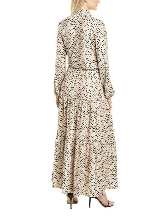 Melissa Masse - Bow Tie Neck Dress - animal - beige - clothing