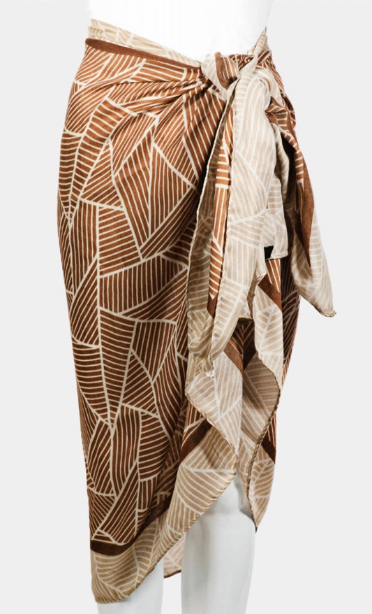 Melissa Masse - Women's Border Geometric Print Scarf - accessories - brown - rayon