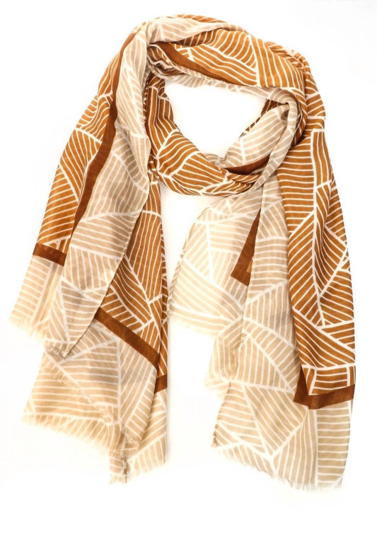 Melissa Masse - Women's Border Geometric Print Scarf - accessories - brown - rayon